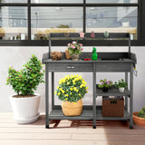 NNECW Potting Table with Wood Storage Shelf for Garden-Gray