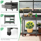 NNECW Potting Table with Wood Storage Shelf for Garden-Gray
