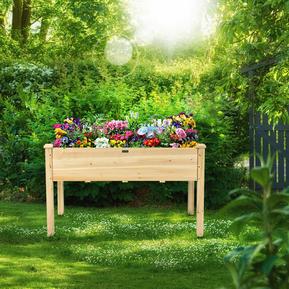 NNECW Wooden Planter Box with 100% Fir Wood Frame for Patio Natural
