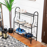 NNECW 3-Tier Scrollwork Design Metal Plant Stand for Balcony Garden Yard