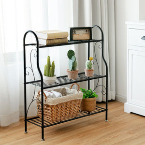 NNECW 3-Tier Scrollwork Design Metal Plant Stand for Balcony Garden Yard