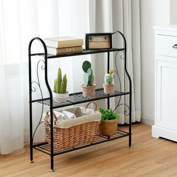 NNECW 3-Tier Scrollwork Design Metal Plant Stand for Balcony Garden Yard