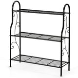 NNECW 3-Tier Scrollwork Design Metal Plant Stand for Balcony Garden Yard