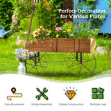 NNECW Wood Wagon Planter with Adjustable Handle-Brown