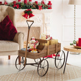 NNECW Wood Wagon Planter with Adjustable Handle-Brown