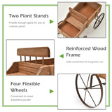 NNECW Wood Wagon Planter with Adjustable Handle-Brown