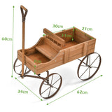 NNECW Wood Wagon Planter with Adjustable Handle-Brown