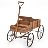 NNECW Wood Wagon Planter with Adjustable Handle-Brown