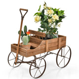 NNECW Wood Wagon Planter with Adjustable Handle-Brown