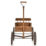 NNECW Wood Wagon Planter with Adjustable Handle-Brown