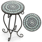 NNECW Mosaic Outdoor Side Table with Weather Resistant Ceramic Tile Tabletop-Green