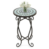 NNECW Mosaic Outdoor Side Table with Weather Resistant Ceramic Tile Tabletop-Green