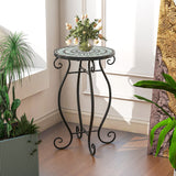 NNECW Mosaic Outdoor Side Table with Weather Resistant Ceramic Tile Tabletop-Green