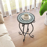 NNECW Mosaic Outdoor Side Table with Weather Resistant Ceramic Tile Tabletop-Green