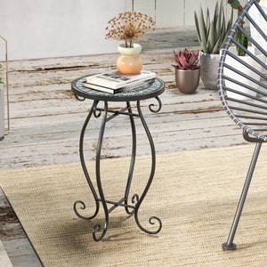NNECW Mosaic Outdoor Side Table with Weather Resistant Ceramic Tile Tabletop-Green