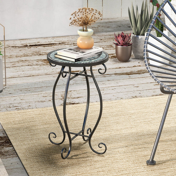 NNECW Mosaic Outdoor Side Table with Weather Resistant Ceramic Tile Tabletop-Green