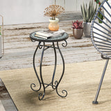 NNECW Mosaic Outdoor Side Table with Weather Resistant Ceramic Tile Tabletop-Green