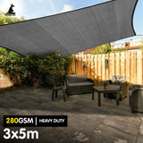 NNEDPE 280GSM Outdoor Sun Shade Sail Canopy Grey - 3m x 5m