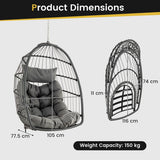 NNECW Hanging Egg Chair with Head Pillow & Large Seat Cushion