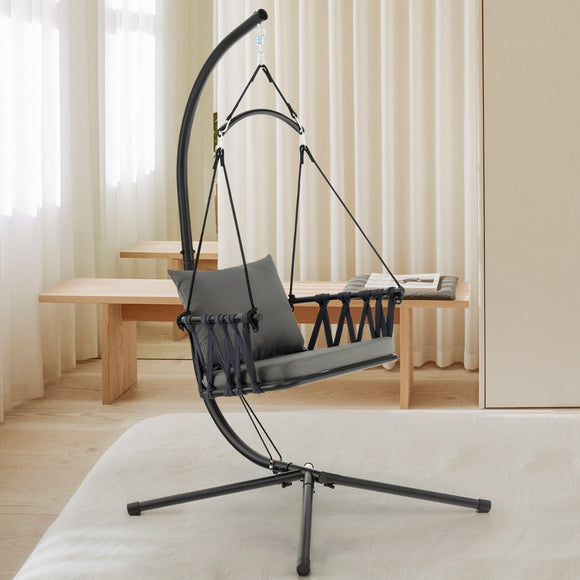 NNECW Hanging Swing Chair with Stand and Cozy Seat and Back Cushions