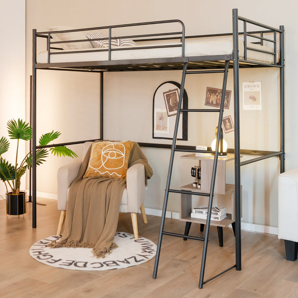NNECW Heavy-duty Steel Bed Frame with High Guard Rails for Relaxation-Black