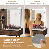 NNECW Multifunctional Vanity Table with 3-in-1 Charging Station for Bedroom-Coffee