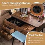 NNECW Multifunctional Vanity Table with 3-in-1 Charging Station for Bedroom-Coffee