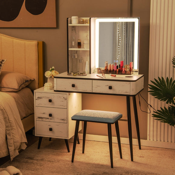 NNECW Multifunctional Vanity Table with 3-in-1 Charging Station for Bedroom-White
