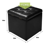 NNECW 40cm PU Leather Cube Storage Ottoman with Lid-Black