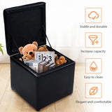 NNECW 40cm PU Leather Cube Storage Ottoman with Lid-Black