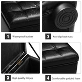 NNECW 40cm PU Leather Cube Storage Ottoman with Lid-Black