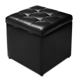 NNECW 40cm PU Leather Cube Storage Ottoman with Lid-Black