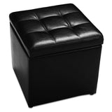 NNECW 40cm PU Leather Cube Storage Ottoman with Lid-Black