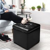 NNECW 40cm PU Leather Cube Storage Ottoman with Lid-Black