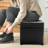 NNECW 40cm PU Leather Cube Storage Ottoman with Lid-Black