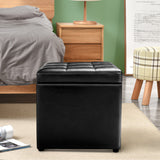 NNECW 40cm PU Leather Cube Storage Ottoman with Lid-Black