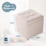 NNECW 40cm PU Leather Cube Storage Ottoman with Lid-White