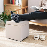 NNECW 40cm PU Leather Cube Storage Ottoman with Lid-White