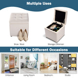 NNECW 40cm PU Leather Cube Storage Ottoman with Lid-White