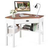 NNECW Corner Computer Desk with Drawer &amp;amp; Shelves for Office Natural
