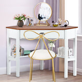 NNECW Corner Computer Desk with Drawer &amp;amp; Shelves for Office Natural