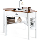 NNECW Corner Computer Desk with Drawer &amp;amp; Shelves for Office Natural