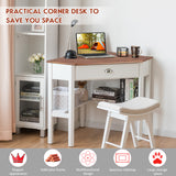 NNECW Corner Computer Desk with Drawer &amp;amp; Shelves for Office Natural