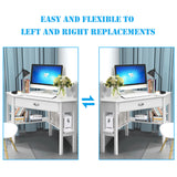 NNECW Corner Computer Desk with Drawer &amp;amp; Shelves for Office-White