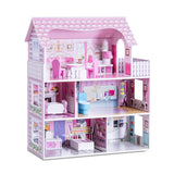NNECW Large Wooden Dollhouse with Complete Accessories and Furniture for Kids