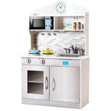 NNECW Wooden Toy Kitchen Playset with Microwave for Age 3+