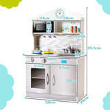 NNECW Wooden Toy Kitchen Playset with Microwave for Age 3+