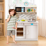 NNECW Wooden Toy Kitchen Playset with Microwave for Age 3+
