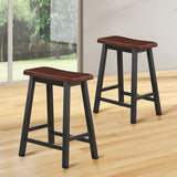 NNECW Saddle Seat Stools Set of 2 Wood Vintage Counter Height Chairs-Brown