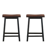 NNECW Saddle Seat Stools Set of 2 Wood Vintage Counter Height Chairs-Brown
